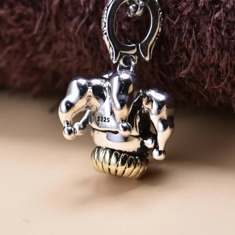 S925 Sterling Silver Charms Pendants for Men Women Retro Old Emboss Clown New Fashion Punk Jewelry