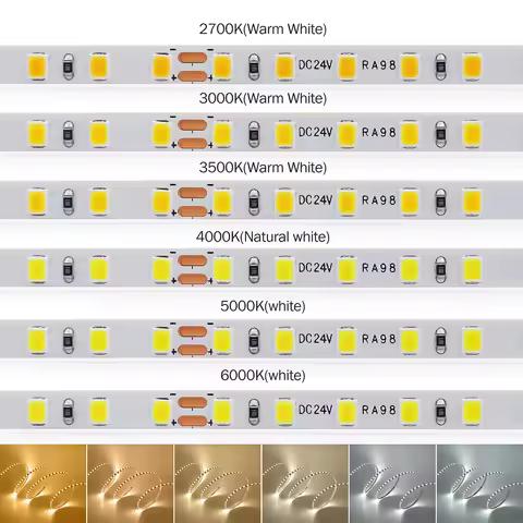 5mm 8mm Led Strip Light RA98 10mm PCB 2700K 3000K 3500K 4000K 5000K 6000K 5m 10m 24V 2835 120 240 LEDs Flexible Tape Lighting