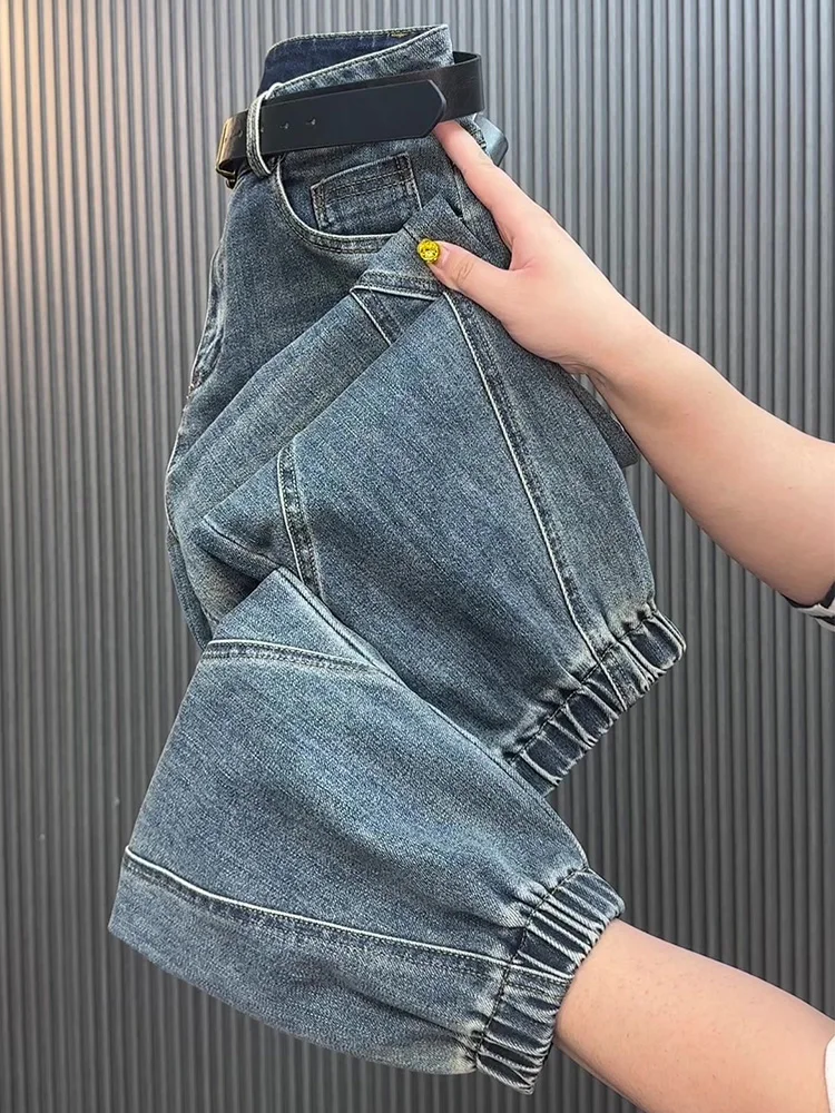 

Осень 2023, новое корейское издание, джинсы, женские тонкие эластичные универсальные модные узкие брюки Haren, девять укороченных брюк