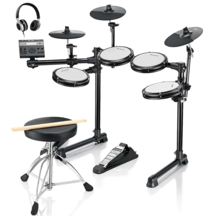 Electric Drums DED-200 LITE Electronic Drum Kit for Beginner with 450+ Sounds USB MIDI Quiet Mesh Pads Throne Headphones Sticks