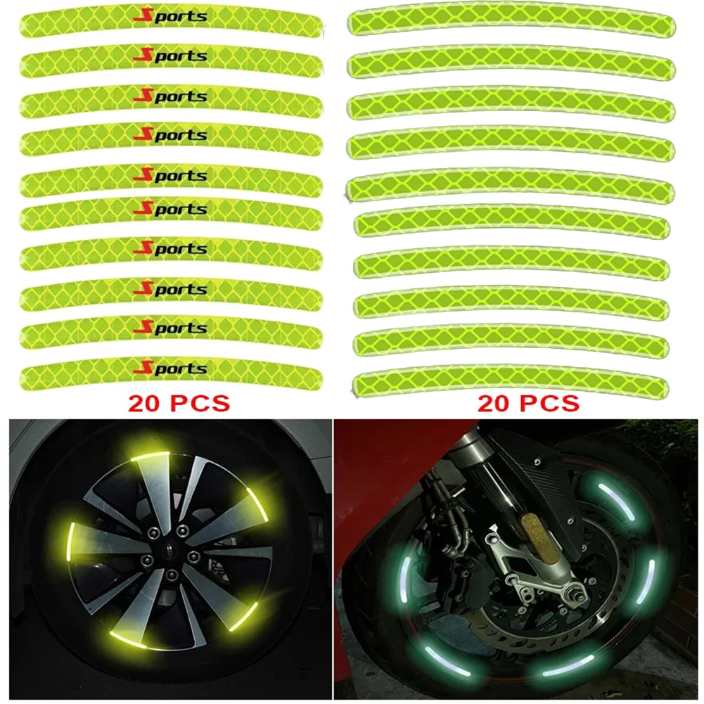 20 szt./zestaw paski odblaskowe jazda nocą odblaskowe naklejki kół Moto do samochodu folie dekoracyjne kolorowe naklejki piasty