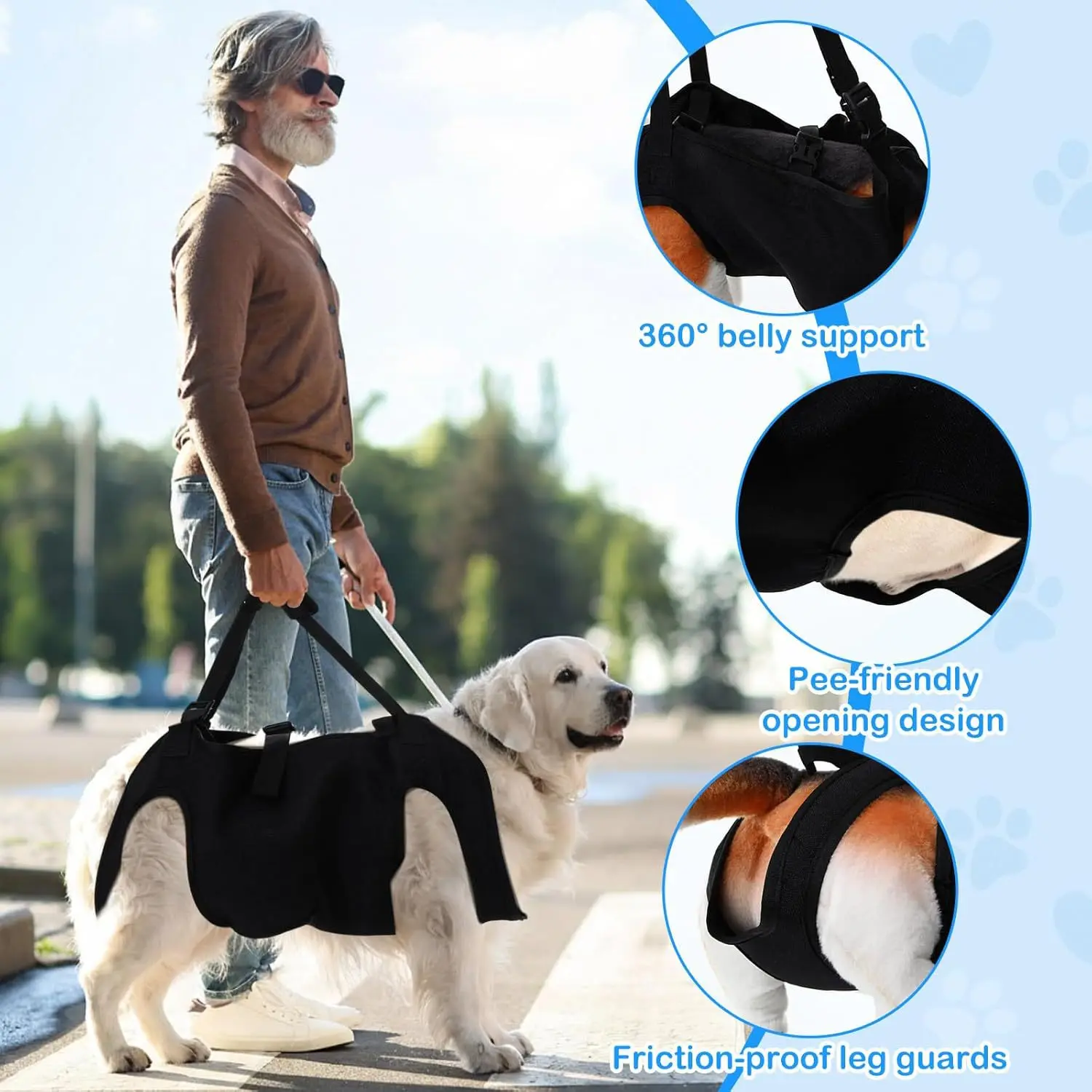 Coleira de Assistência para Cães em Escadas, Cinta de Apoio para Cães Idosos, Colete Ajustável para Elevação de Animais de Estimação, Arnês Grande para Auxílio em Subida de Escadas para Cães