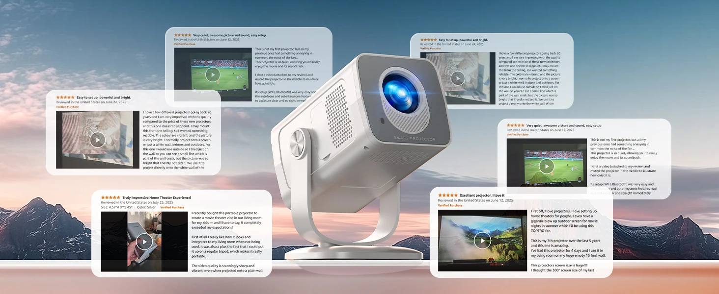 Toptro Projektor 4K 1080P Android 14.0 WiFi6 Autofokus 270 ° Drehbarer Android 14 Tragbarer Projektor für Filme, Heimkino und Outdoor – Detail 1