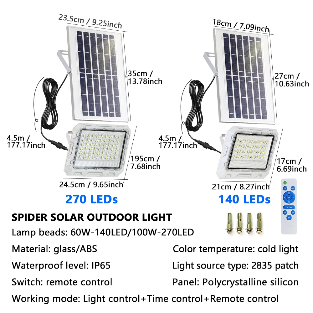 Polysilicon LED Solar Light Outdoor Garden Floodlight Luminous Waterproof Stairs Wall Solar Light Dimming 3 Modes Control