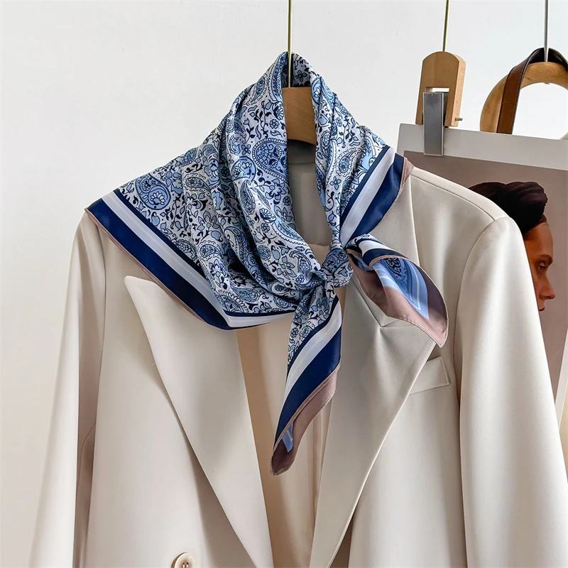 

2025 Luxury Brand Square Scarf Design Double Side Shawl Wrap 70cm Print Twill Silk Women Hijab Female Foulard Headband Bandana