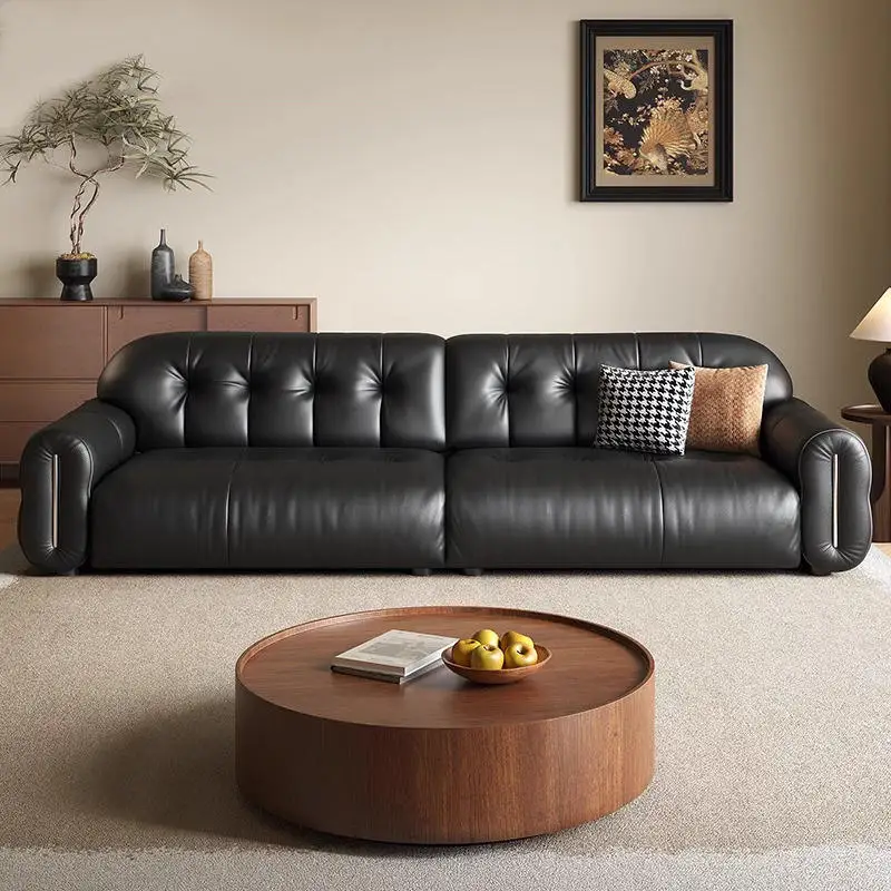 Modern Living Room Sectional Sofa With Soft Sponge Cushions And Genuine Leather Upholstery With Synthetic Leather Upholstery