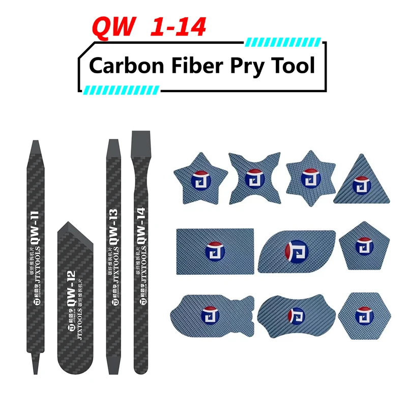 JTX QW1-14 14in1 Multi-functional Carbon Fiber Disassembly Blade Kit For Phone Laptop Chip Screen Battery Separating Disassembly