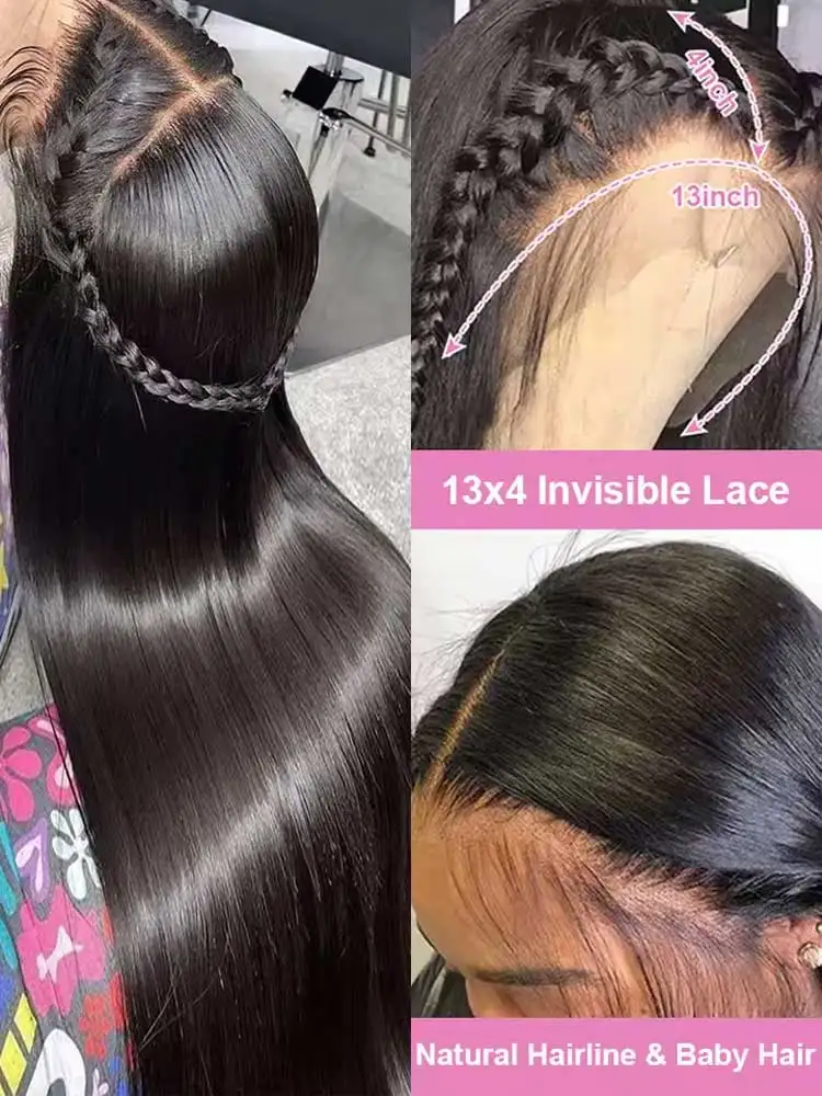 13x4 13x6 Hd Bone Straight Transparent Lace Front Wig Human Hair 40 Inch
