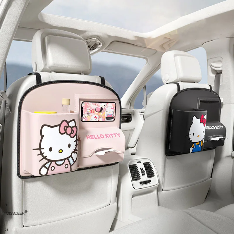 Sanrio Car Seat Storage Box Storage Bag Tissue Box Trash Can Hanging Bag Cartoon Hello Kitty Car Decoration Accessories Gift