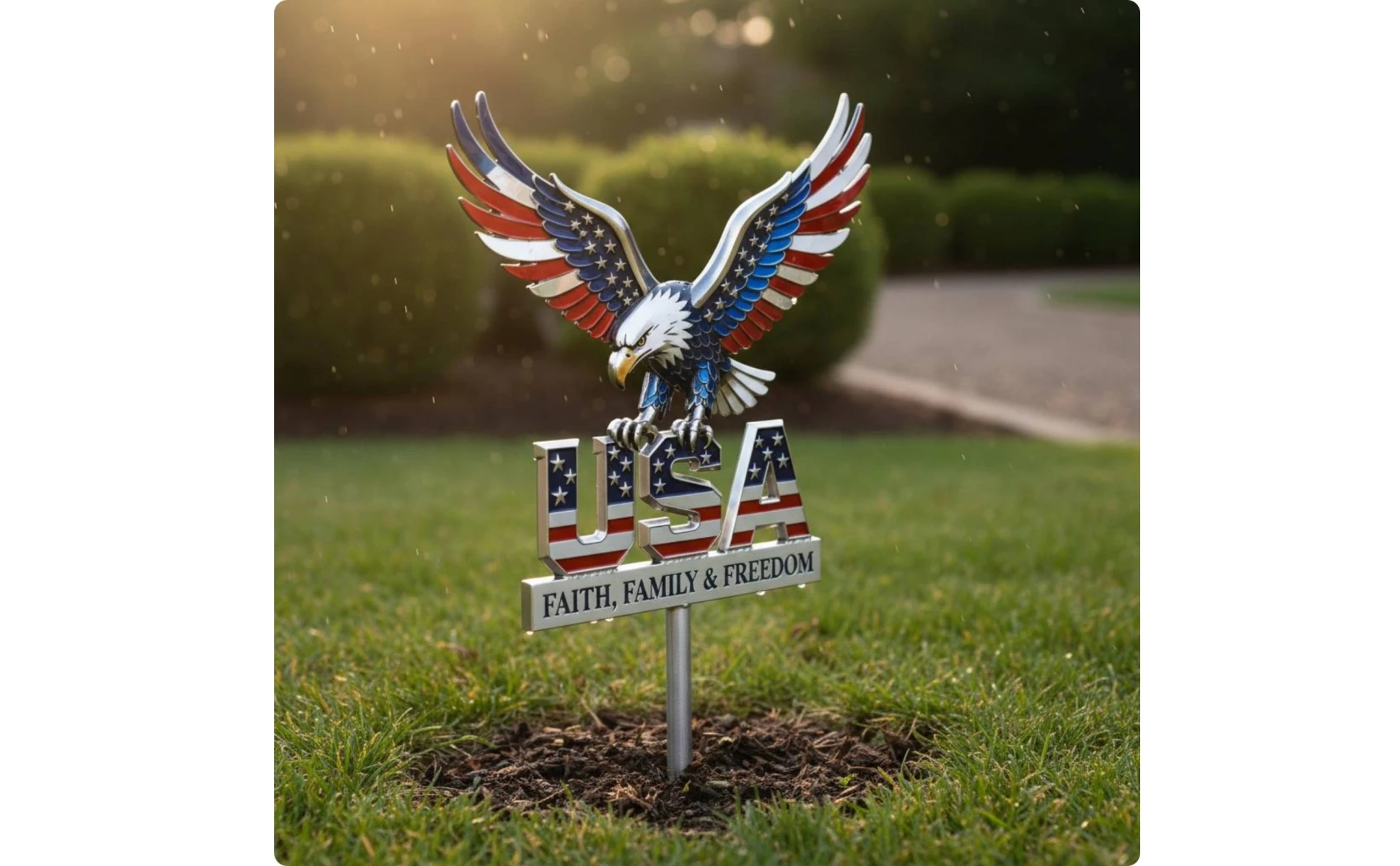 Metal Lawn Stake Sign Fade Resistant USA Flag Metal Sign Outdoor Decoration Weatherproof