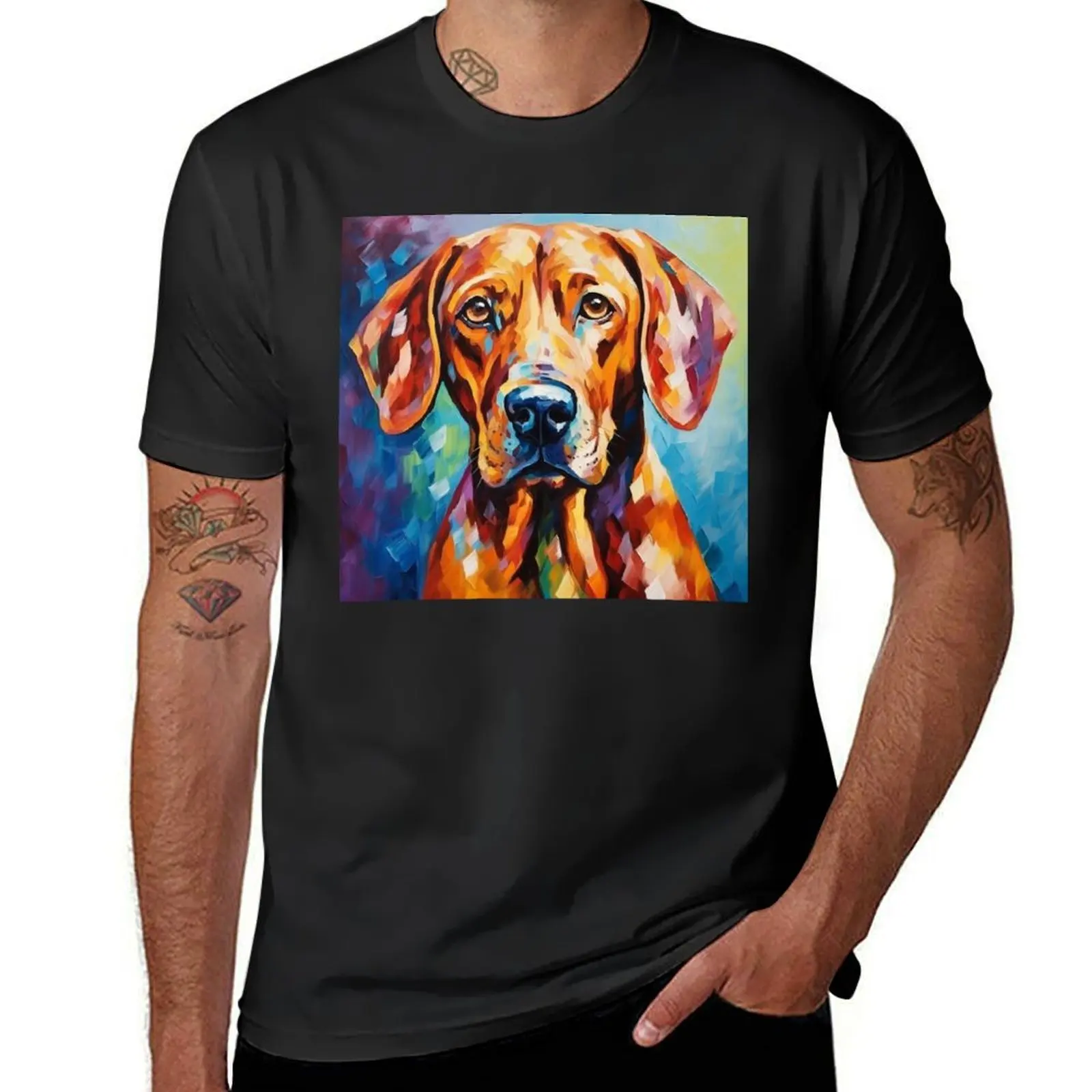 

Dancing with a Rhodesian Ridgeback T-Shirt boys animal print anime clothes mens cotton t shirts