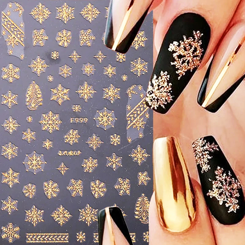 

3D Gold Glitter Snowflake Nail Sticker Winter Reflective White Sweater Star Dancer Christmas Tree Foil Xmas New Year Decal Tips