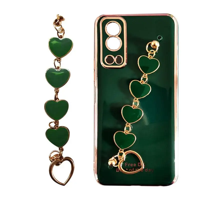 Electroplated Love Heart Phone Case Strap For IPhone 11 12 13 14 Pro Max XS Max X R 7 Plus 14 Shockproof Wrist Strap Chain Back