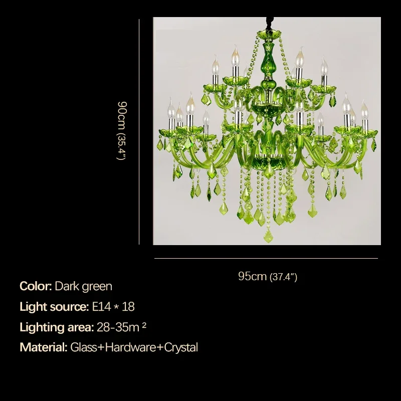 SOURA European Style Crystal Pendent Lamp Green Candle Lamp Luxurious Living Room Restaurant Bedroom Lnternet Bar Chandelier