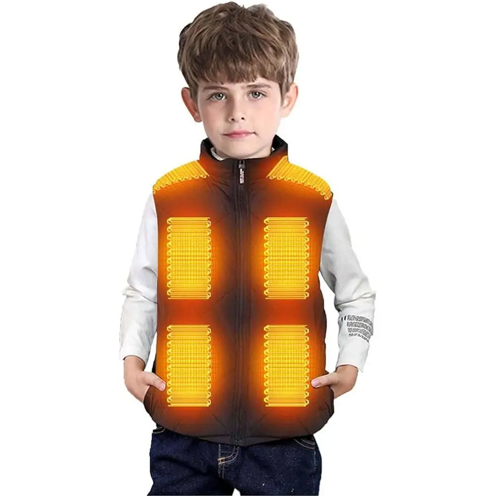 Intelligent Black Heated Vest Washable USB Winter Warm Jacket Keep Warm 13 Heating Zones Electric Heating Jacket Boys Girls