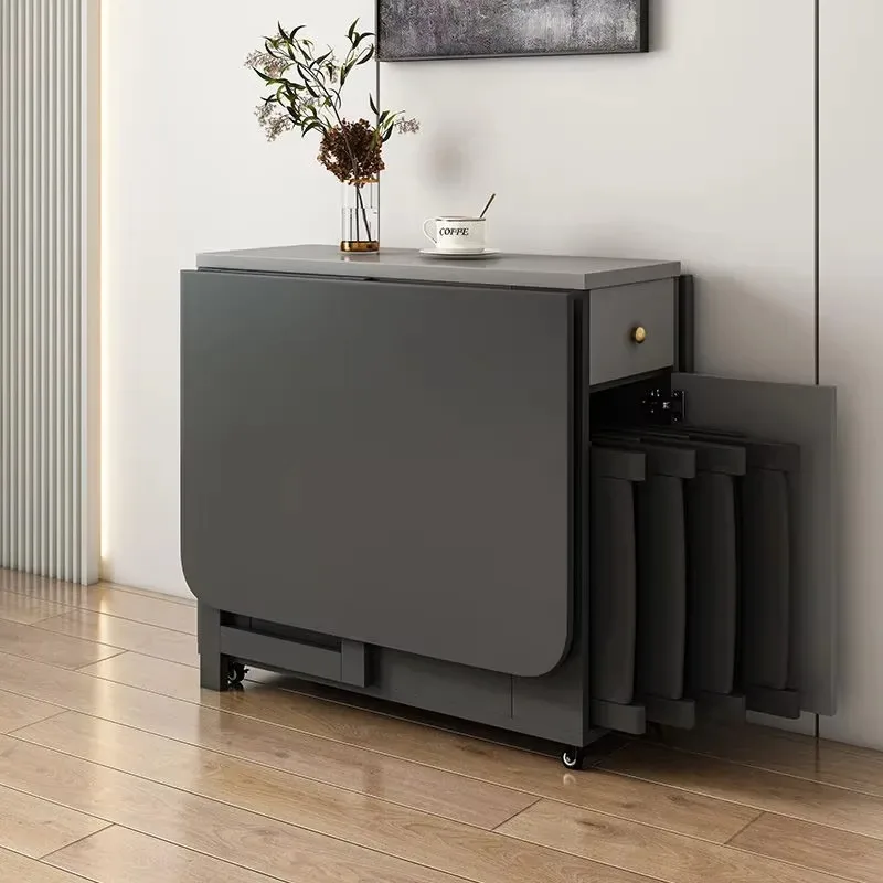Folding Dining Table with Storage Rack and 2 Drawers Extendable Versatile Kitchen Table and Metal Movable Folding Dining