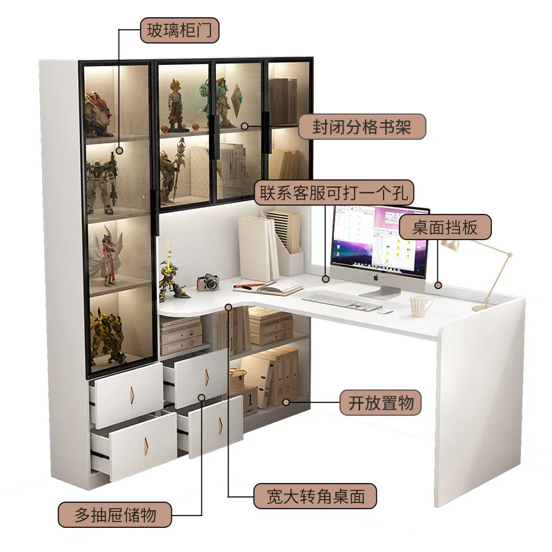 مكتب ورف كتب متكامل، فاخر من الخشب الصلب، منزل حديث، مكتب كمبيوتر مكتبي، مجموعة خزانة