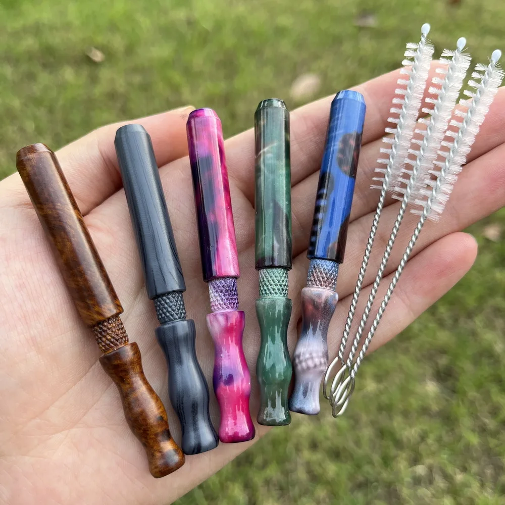 1pc Unique Printing Color Metal Tobacco Pipe with Spring and Small Cleaning Brush Smoking Pipe For Women Men Smoking Accessories