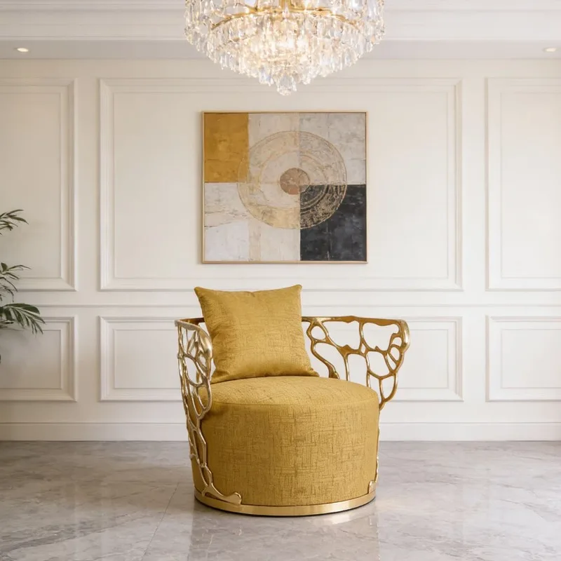 Italian light luxury single sofa chair designer villa mansion creative velvet metal leather leisure chair