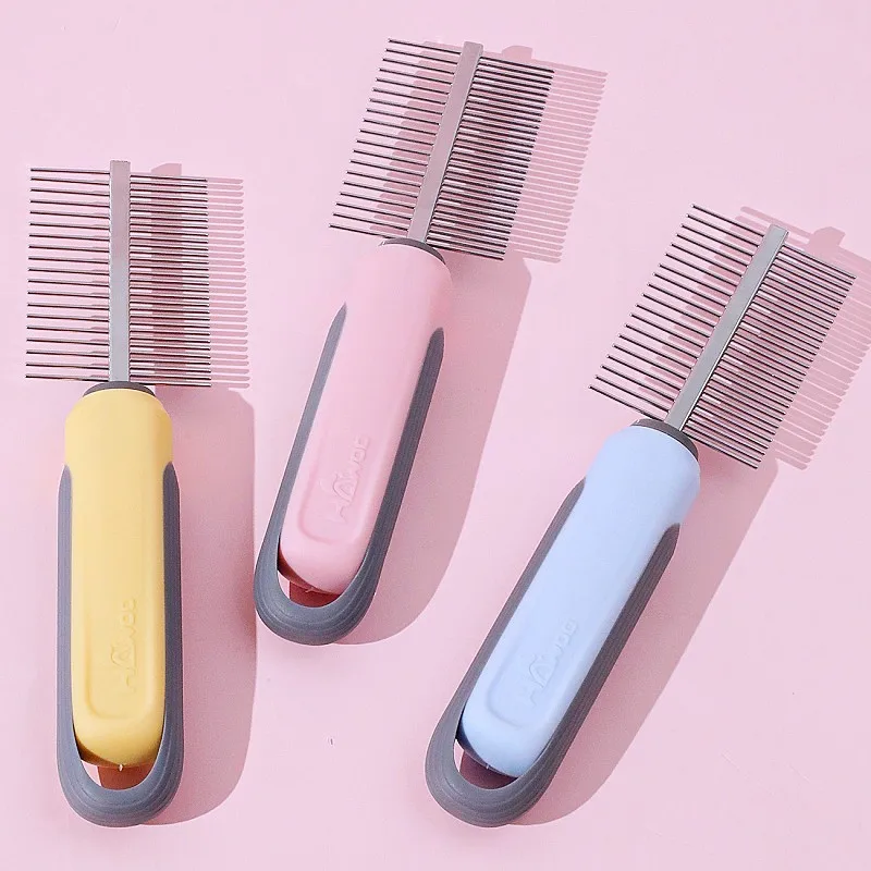 

Dog Comb Double-sided Dogs Brush Self-cleaning Cat Brush Pet Hair Remover Stainless Steel Combs for Dog Grooming Massage Brushes