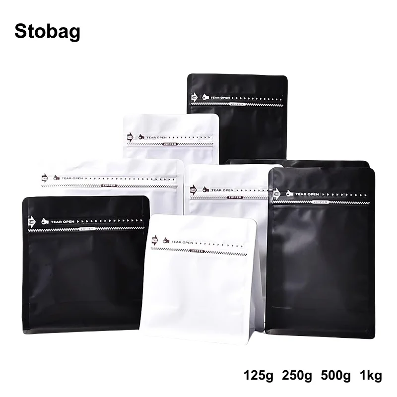 

StoBag 50pcs Black/White Coffee Beans Packaging Bag with Valve Aluminum Foil Sealed for Food Powder Tea Nuts Storage Pouches