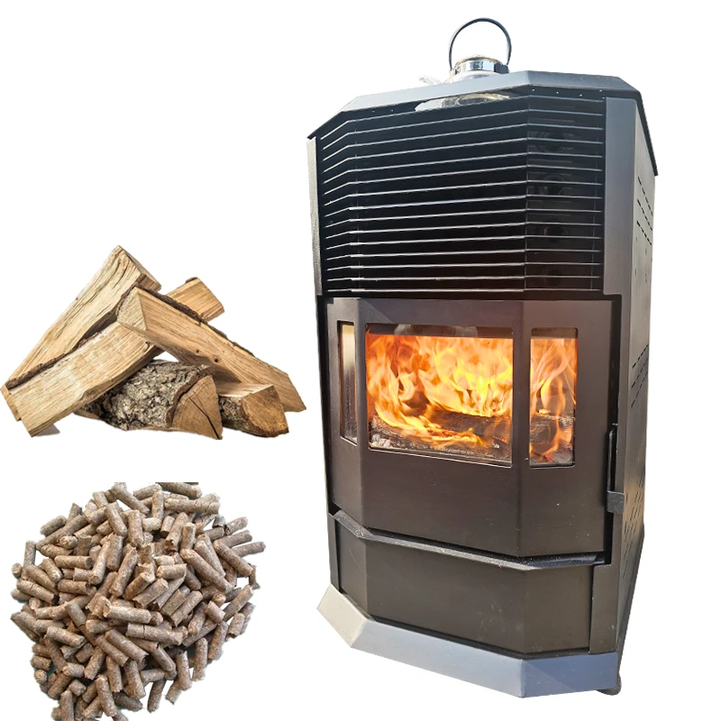 Factories Double Fuel Stoves Firewood Wood Pellets Burning Fireplace Heating Power 13/18/23/30KW Display Alloy Engine/Motor