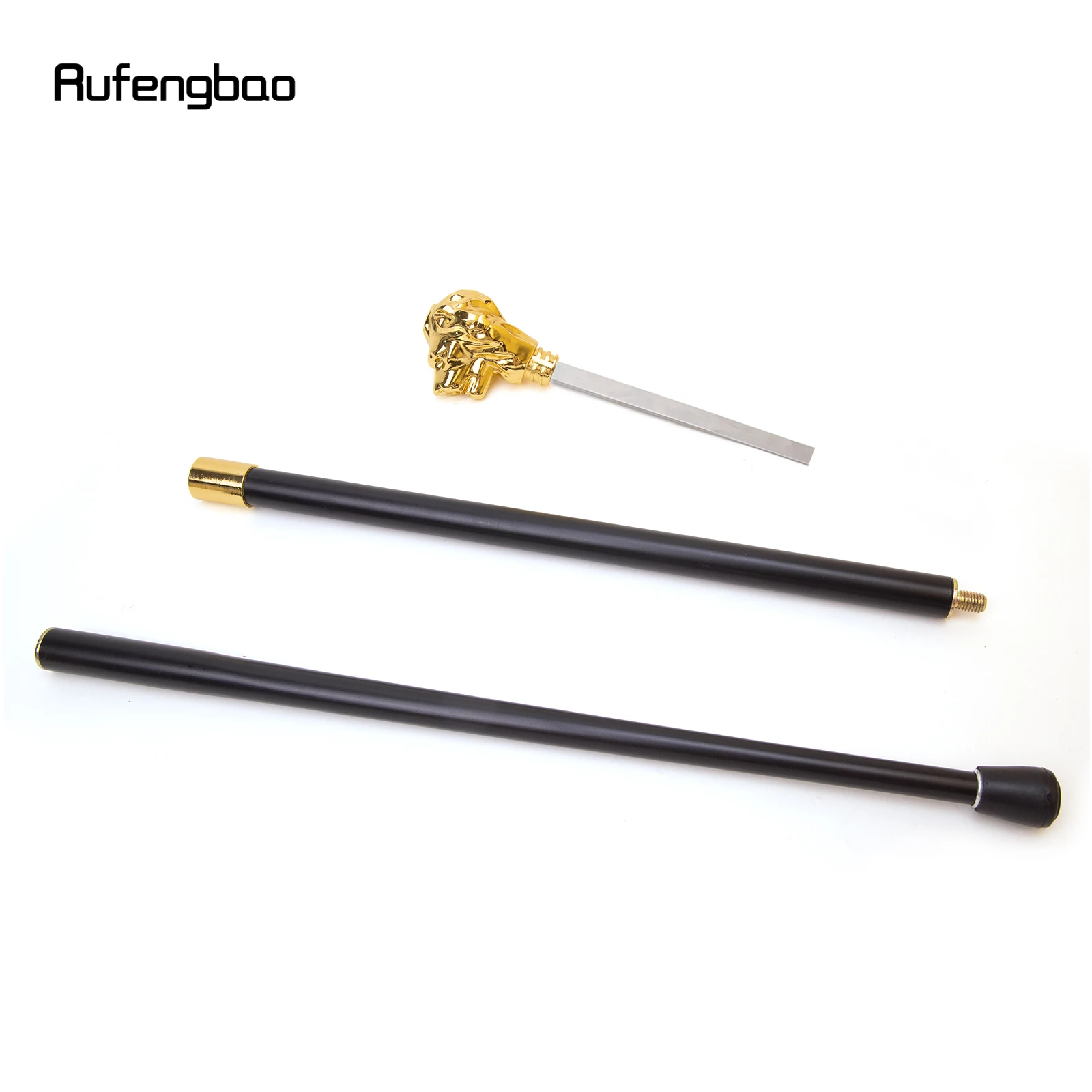 Gold Luxus Löwenkopf Griff Gehstock mit versteckter Platte Selbstverteidigung Mode Rohrplatte Cosplay Crosier Stick 93cm