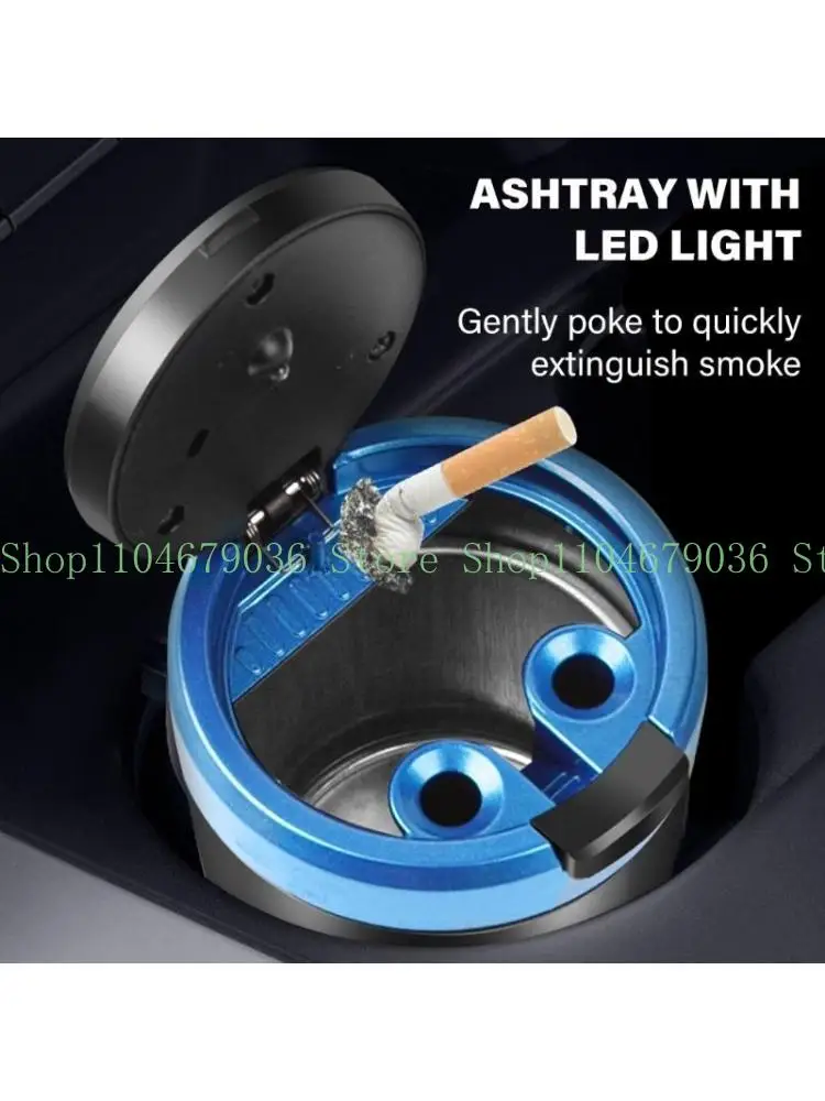652F Car Cup Holders Travel Ashtray with Lid and LED Light, Decorative Cigarettes Ashes Bucket, Cigarettes Ashtray Waste Bin