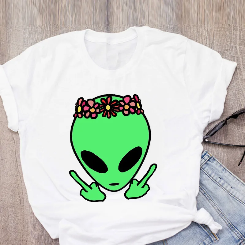 Magliette grafiche aliene stampa cartone animato Y2k vestiti signore divertenti Streetwear Tees T-shirt da donna carino bianco top abbigliamento femminile