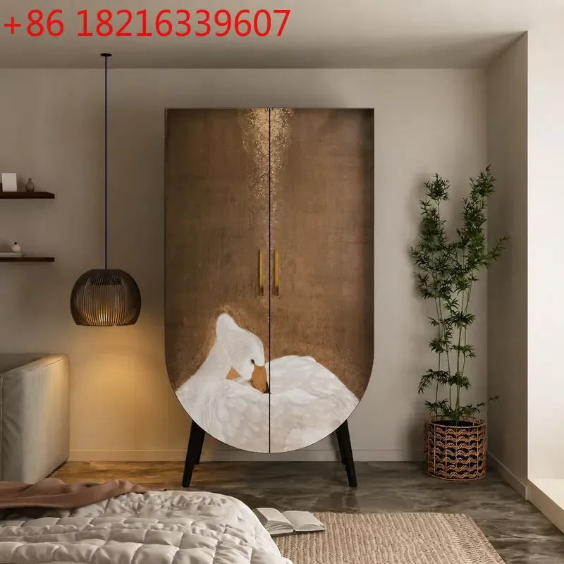 YAONew Chinese Style Solid Wood Painted Wardrobe Bedroom Wall Storage Cabinet Integrated Decorative Closet for Home Organization