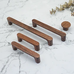 Black Walnut Wooden Furniture Handles and Knobs Rural Kitchen Cabinet Handles Bedroom Wardrobe Pulls Shoe Cabinet Door Knob