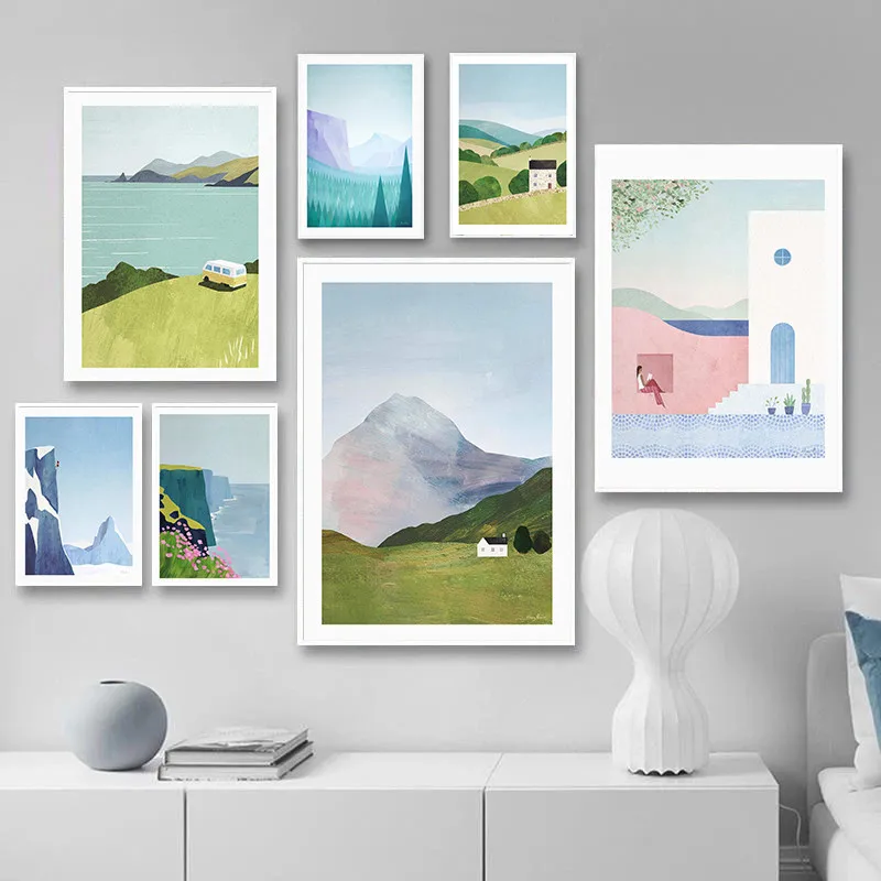 Retro Minimalist Yosemite Nature Landscape Canvas Poster Art,National Park Travel Wall Decor for Living Room Bedroom Home Gifts