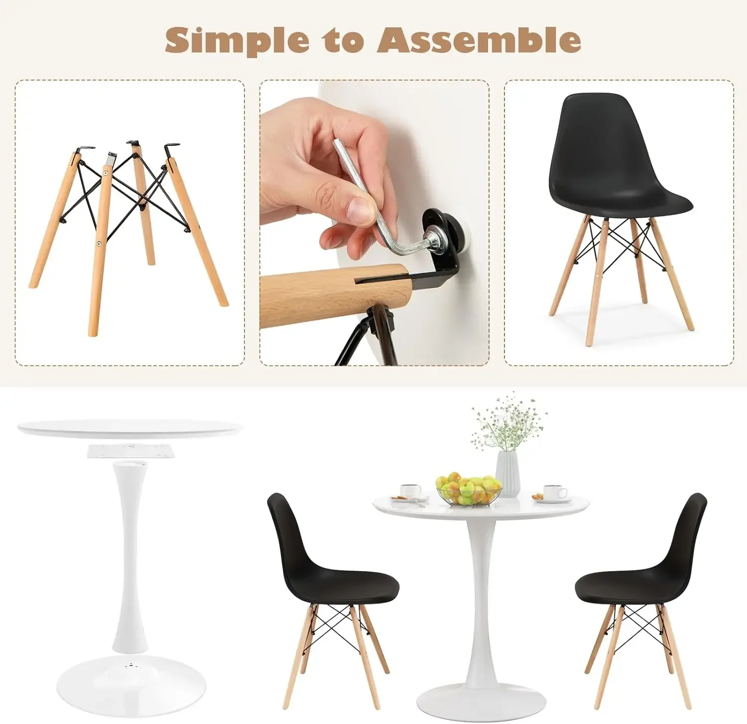 3-Piece Dining Table Set for 2 KitchenTableChairsSet withRound Table,Dining ChairsTableSetfor Small Spaces Dining Room Table Set