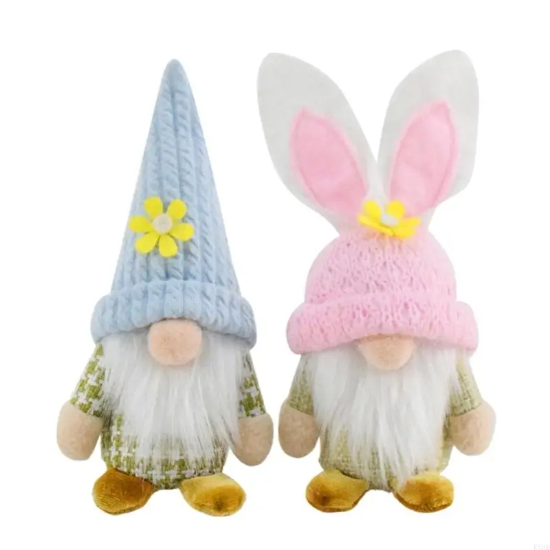 Bộ 2 Easters Bunnies Ear Gnomes Búp bê sang trọng cho nhà và bàn tiệc phân tử kxre