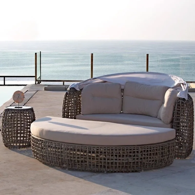 Rattan bed leisure with awning coarse rattan rattan coffee table