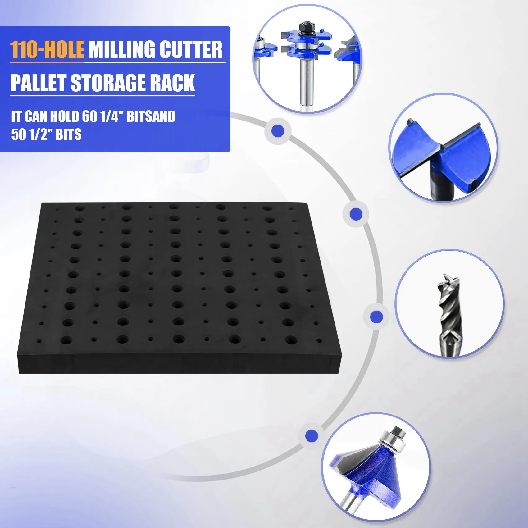 

A83I-110 Holes Router Bit Tray Storage Holder For 1/4Inch 1/2Inch Shank Milling Cutters Brill Bits Organizer