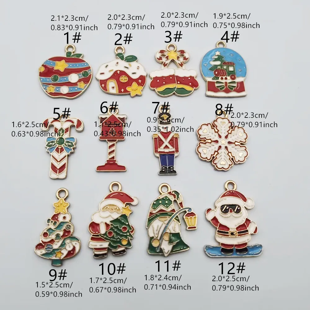 10pcs Christmas Santa Claus Snowflake Tree House Charm for Jewelry Making Accessories Diy Earring Bracelet Keychain Pendant