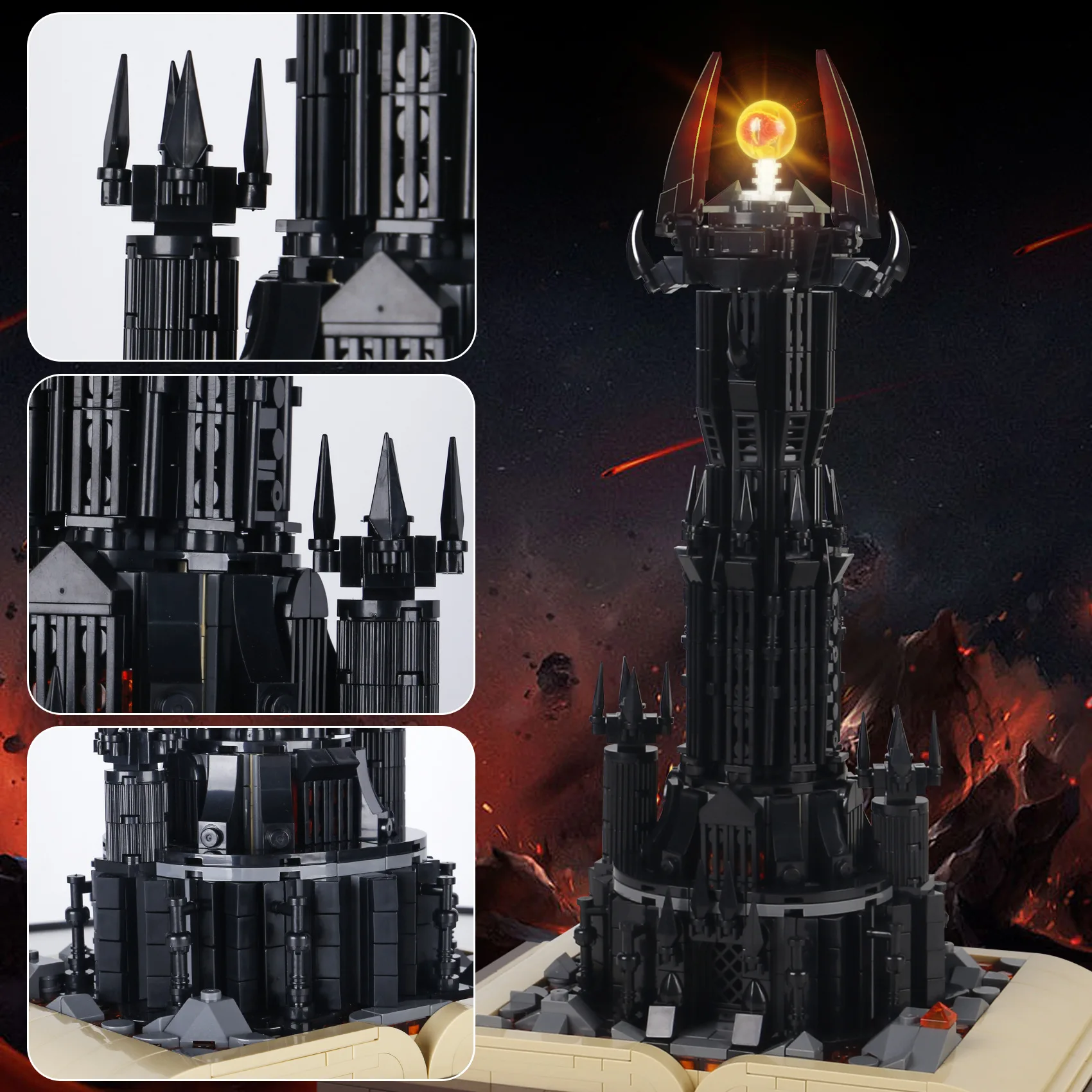 Barad Dur bloques de construcción Magic Gastle en el libro, Lord Rings, Sauron Eye, ensamblar, colección de ladrillos, juguete para niños con luz Led, regalos para niños