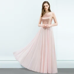 BABYONLINE Elegant Chiffon Long Bridesmaid Dresses Spaghetti Straps Sequins A Line Maxi Prom Party Gowns For Wedding Guest Women