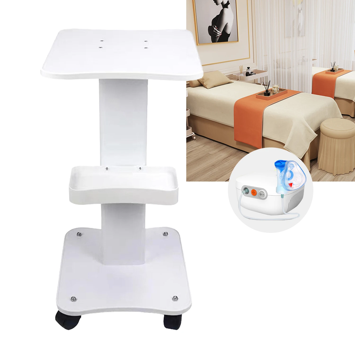 High End beauty equipment trolley, 360 Degree Rotating Small Trolley for Beauty Devices, Salon Roller Trolley, Storage Rack