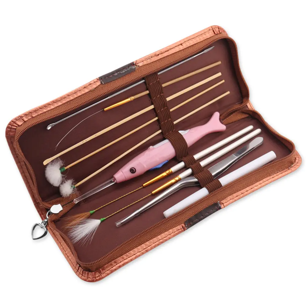 1Set Ear Wax Removal Tool Set Stainless Steel Ear Spoon Spiral Cleaner with Goose Stick Massaging End Ergonomic Grip