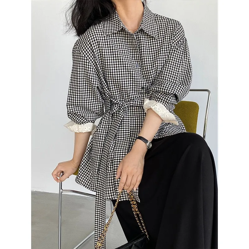 

Soft Wind Sleeve Lace-edged Floral Pattern Long-sleeved Women's Shirt Women's Autumn Loose-fitting Blouse