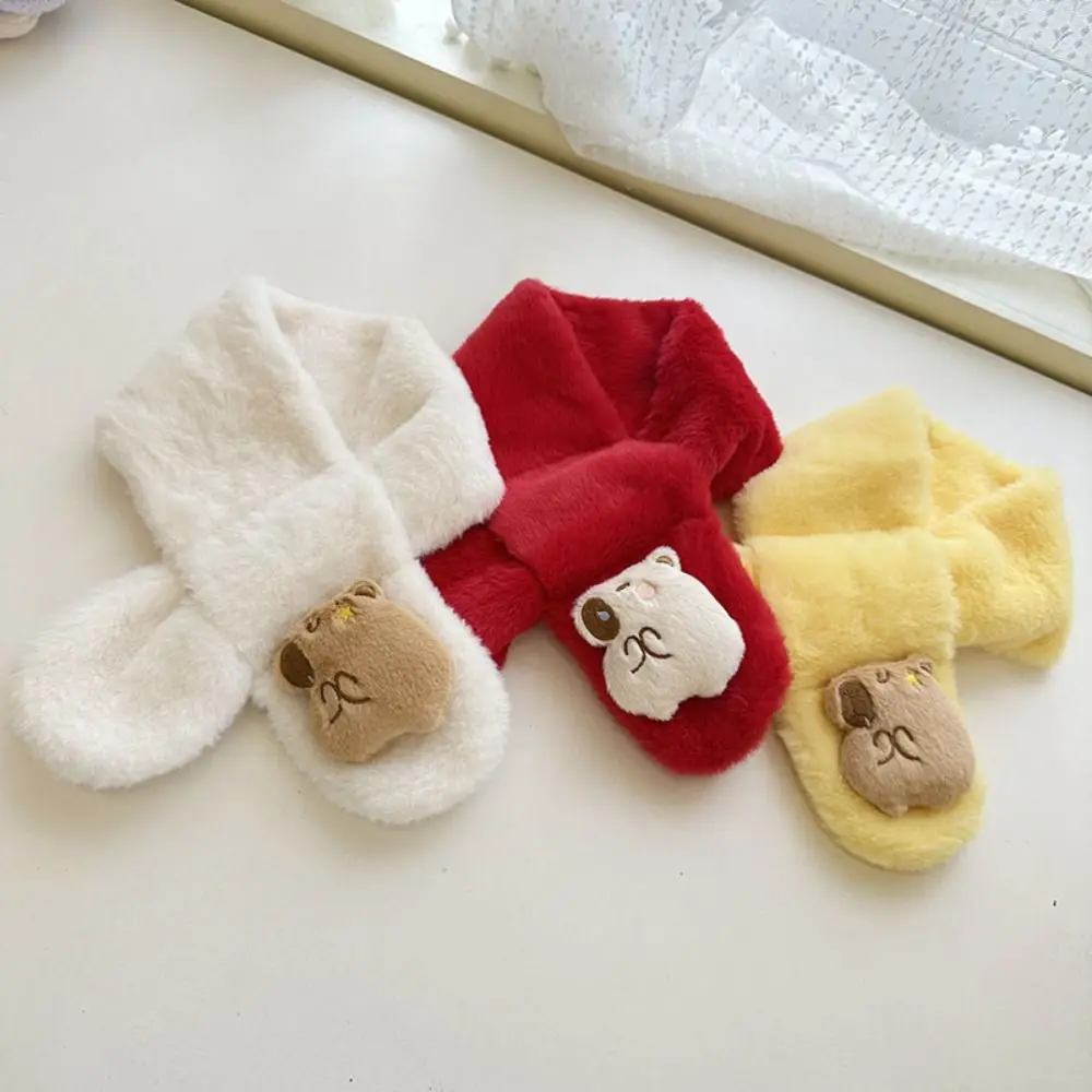 

2pcs Kawaii Kapibala Plush Scarf Kapibala Shaped Imitation Rabbit Fur Cross Neck Warmer Keep Warm Windproof Warm Neckerchief