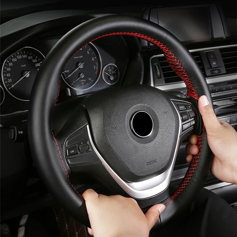 For Diameter 37-38cm With Needles And Thread Car Accessories Universal Hand Sewing Microfiber Leather Steering Wheel Braid Cover