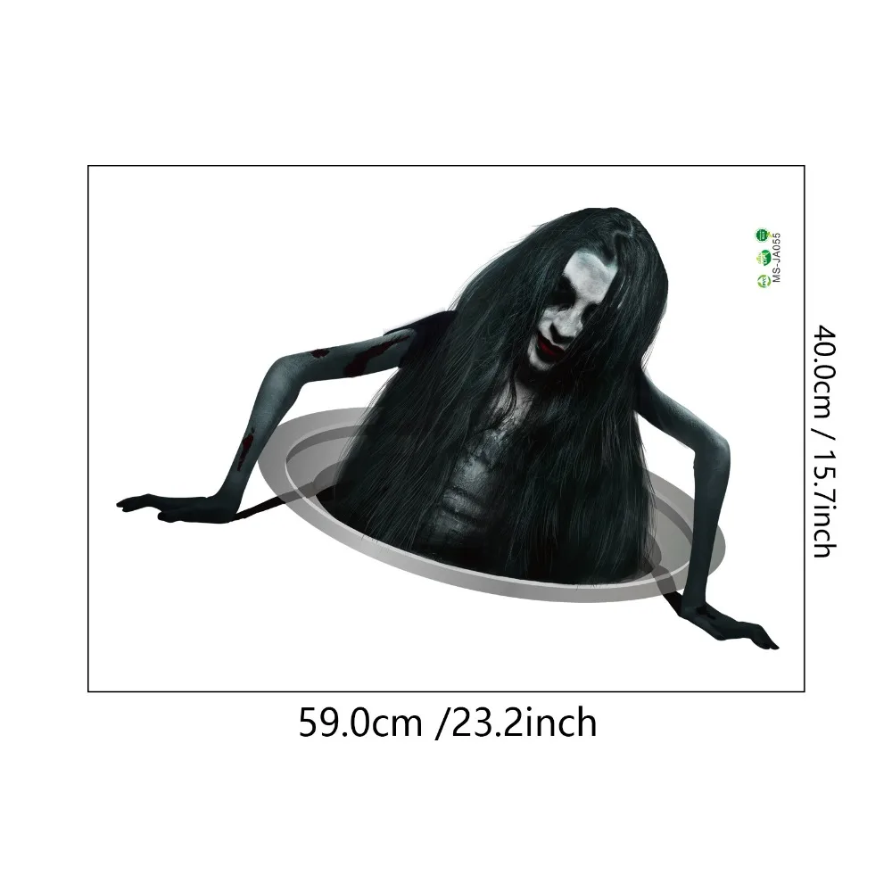 PVC Halloween Ghost Wall Sticker Realistic Large Size Broken Design Wall Decal Waterproof Easy To Remove Zombie Wall Stickers