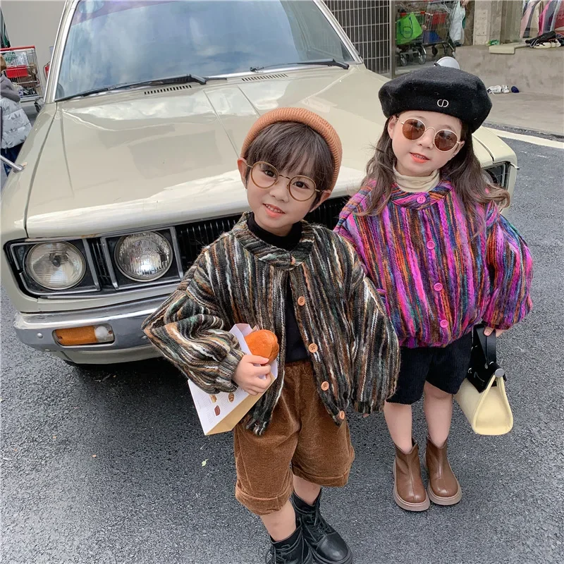 

Childrens Jacket Winter New Korean Boys and Girls Unisex Style Cotton Padded Thickened Colorful Woven Loose Baseball Jacket