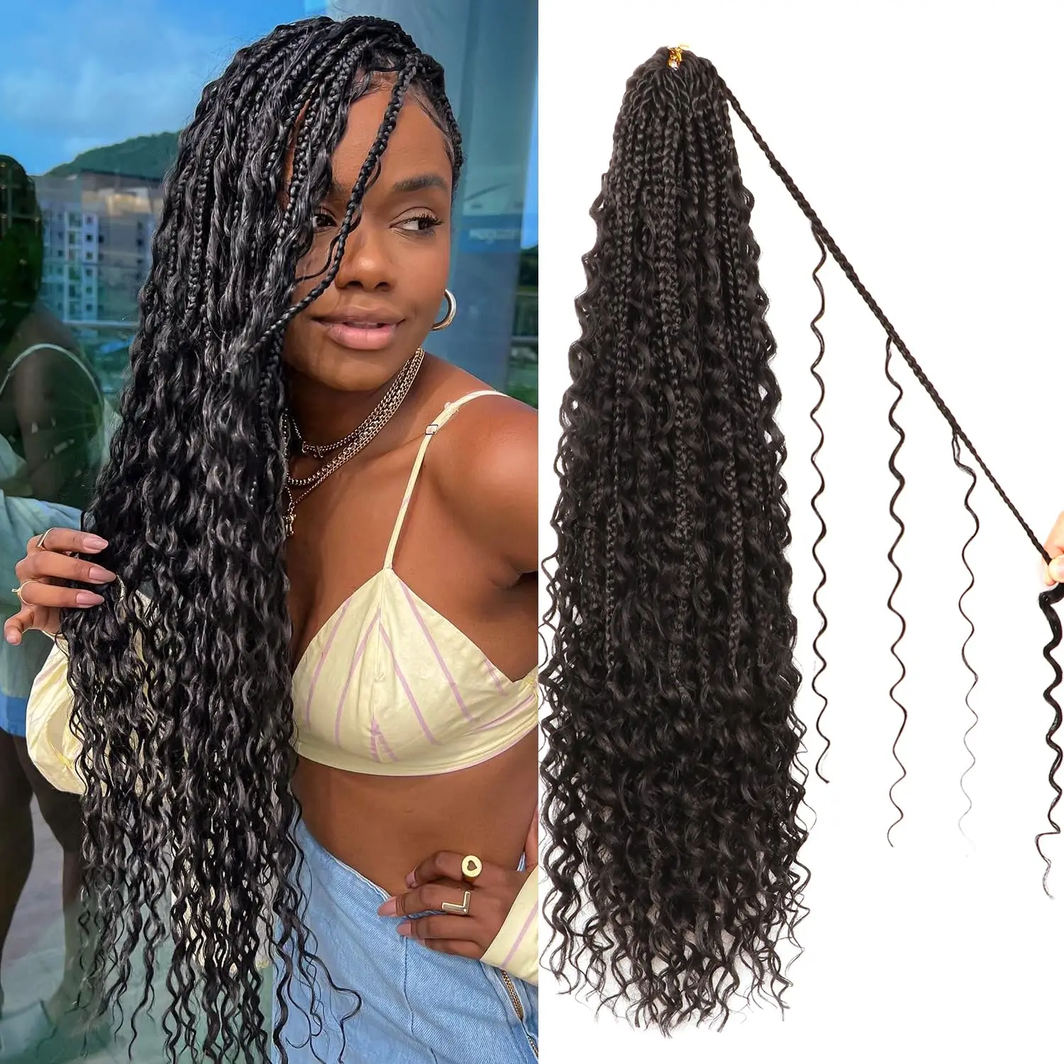 Goddess Boho Box Braids Crochet Hair 14/18/24/30 Inch Crochet Box Braids for Black Women Pre Looped Synthetic