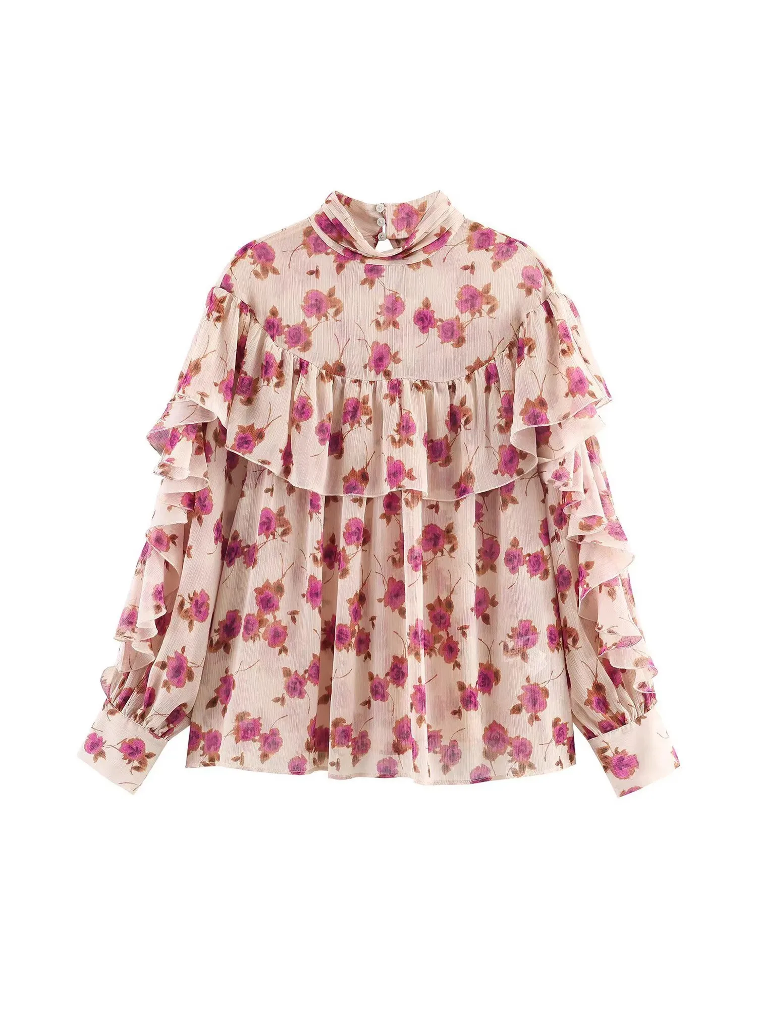 

Women's Pink Flower Print Blouses and Shirts Y2k Vintage 2000s Aesthetic Elegant Long Sleeve Shirt For Women Clothes Spring 2026