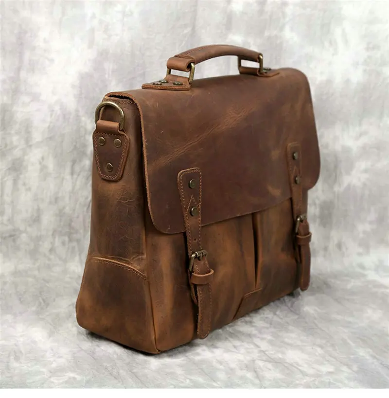 Imagem -04 - Retro Cavalo Louco Bolsa de Couro Multifuncional Primeira Camada de Couro dos Homens Bolsas Negócios Casual Ombro Mensageiro Maleta