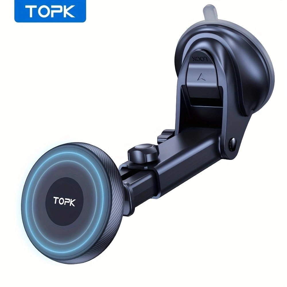 TOPK Magnetic Car Phone Holder Mount For Magsafe iPhone15 Pro Max Single-Hand Operation Metal Hook Magnetic Phone Holder for Car